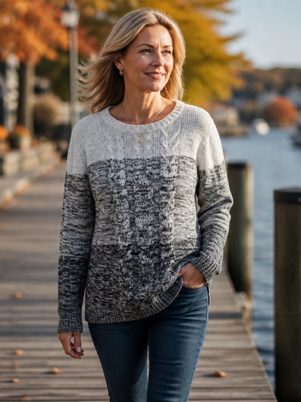 Croft & Barrow Gray Colorblock Cotton Cable Knit Sweater